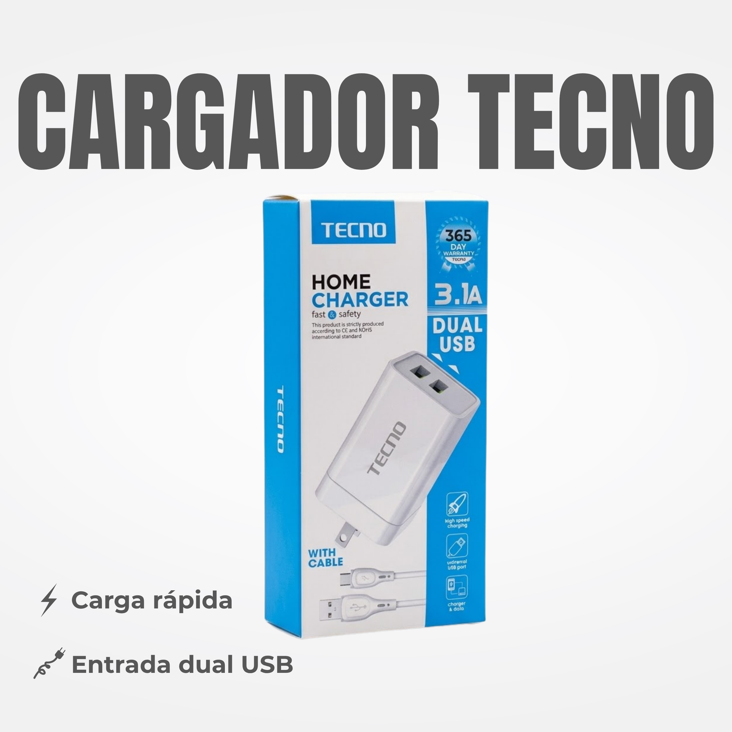 CARGADOR TECNO MICRO Ref: 2USB-1A-T