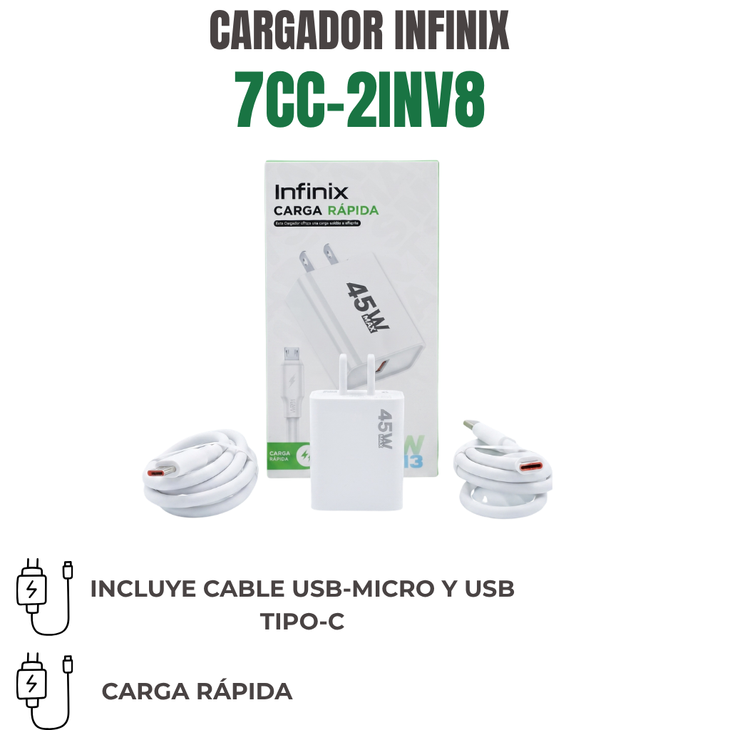 CARGADOR INFINIX CON CABLE MICRO Y TIPO-C  Ref: 7CC-2INV8