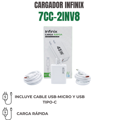 CARGADOR INFINIX CON CABLE MICRO Y TIPO-C  Ref: 7CC-2INV8