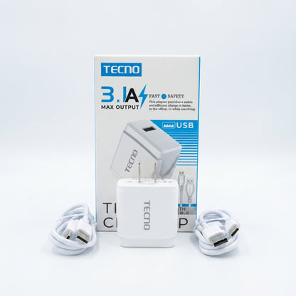 CARGADOR TECNO CON CABLE MICRO Y TIPO C Ref: TE-C50